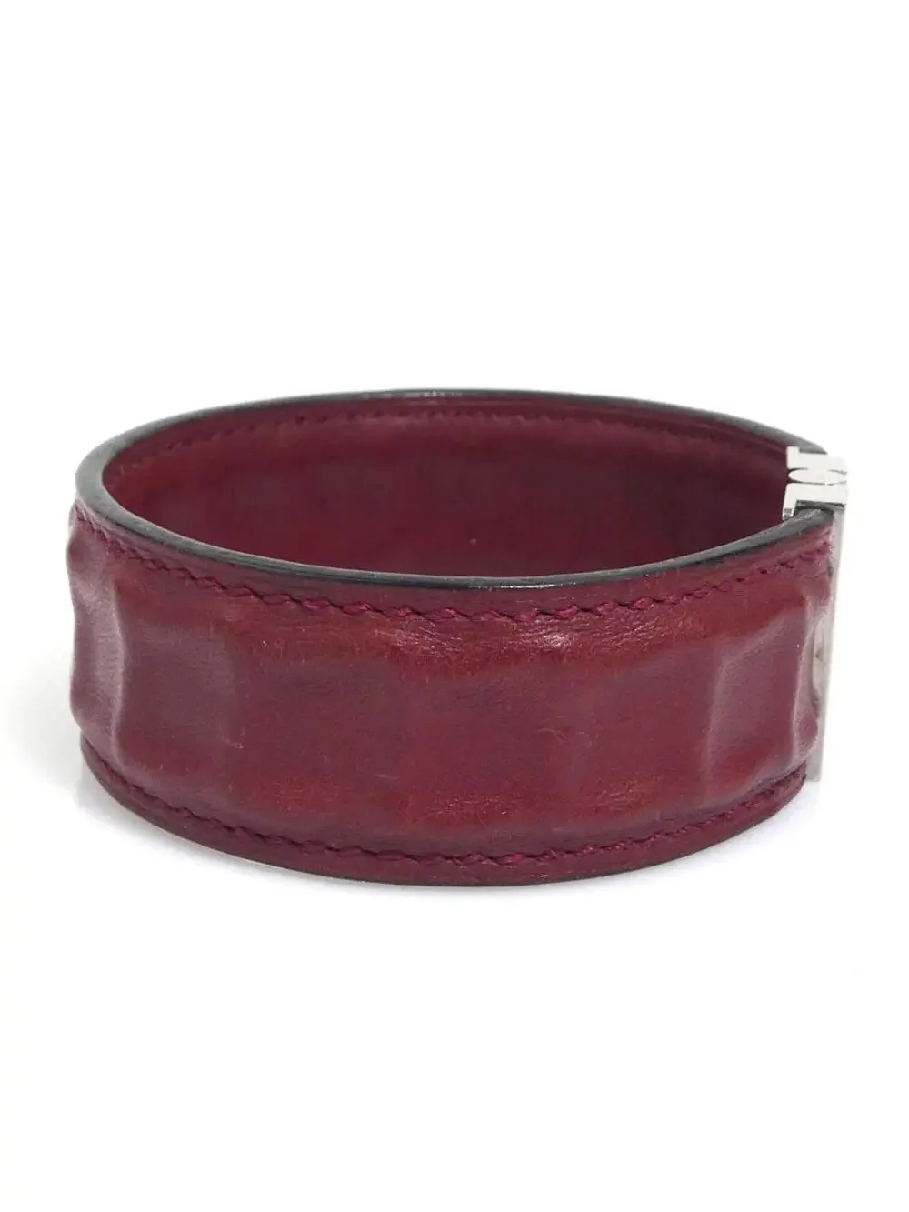Auth Hermes Bracelet Burgundy/Silver #302850H19B
